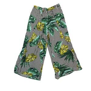 Forever 21 Striped Tropical Print Wide Leg Trousers with Open Slits